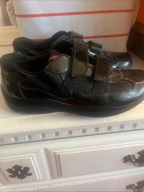 Prada Kids Black Velcro Sneakers with Subtle Red Accent